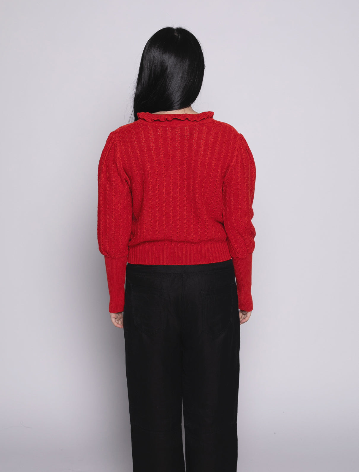 Ruffled collar knit sweater