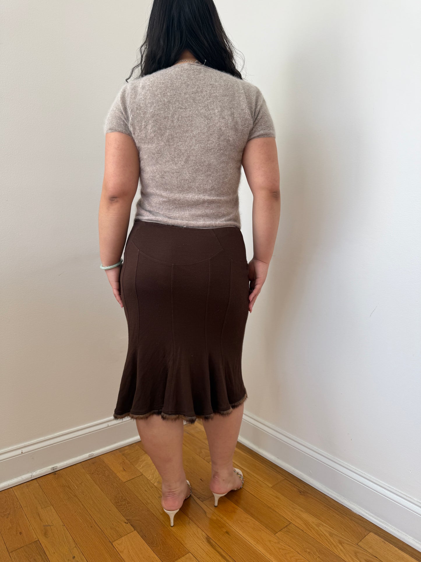 Blumarine fur trim skirt