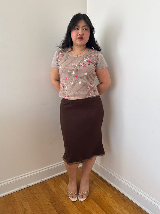 Blumarine fur trim skirt