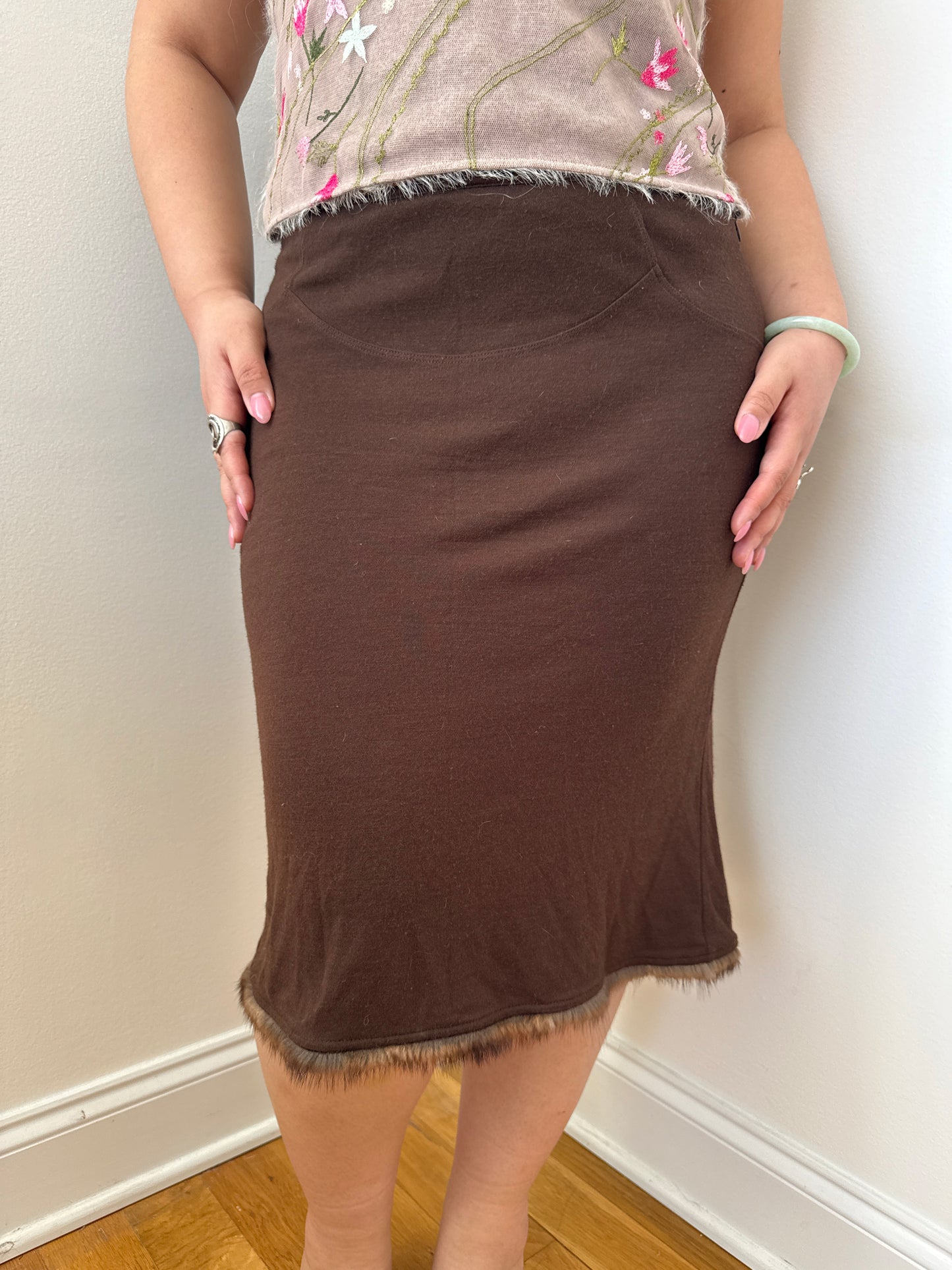 Blumarine fur trim skirt