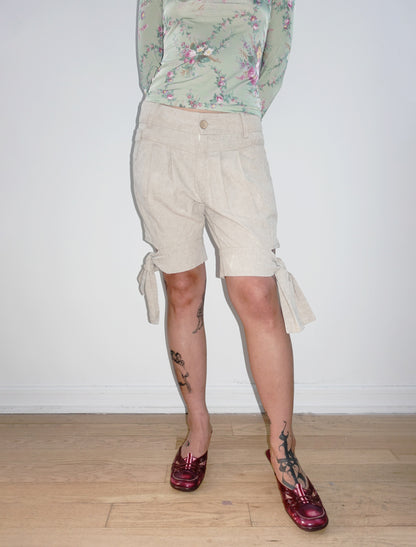 Beige tie shorts