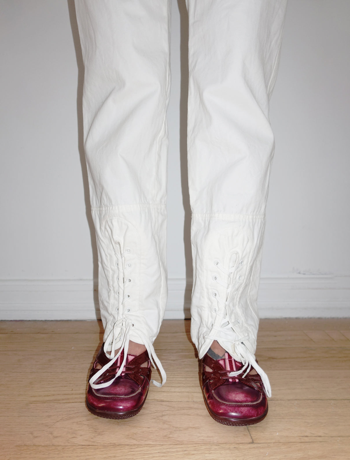 Jean Paul Gaultier white lace-up pants
