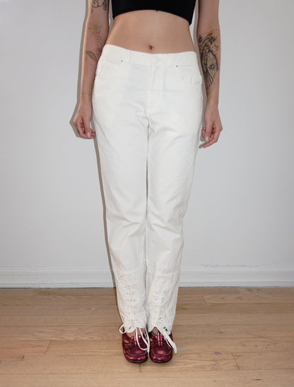 Jean Paul Gaultier white lace-up pants