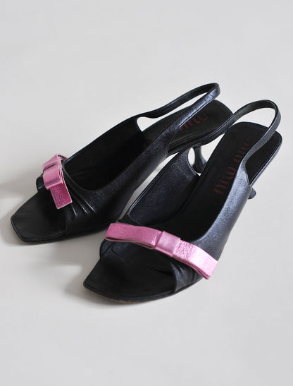 Miu Miu metallic ribbon heels