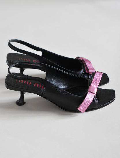 Miu Miu metallic ribbon heels
