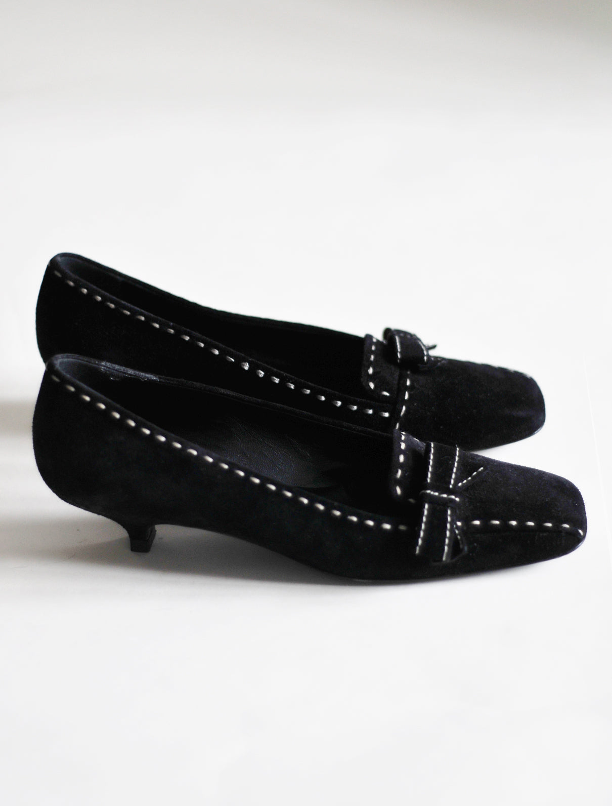 Prada stitch kitten heels